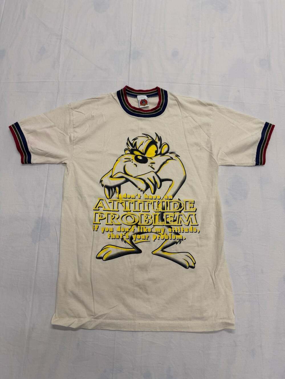 Vintage 1991 Looney Tunes Taz Attitude Problem Ringer T-Shirt - Picture 1 of 7